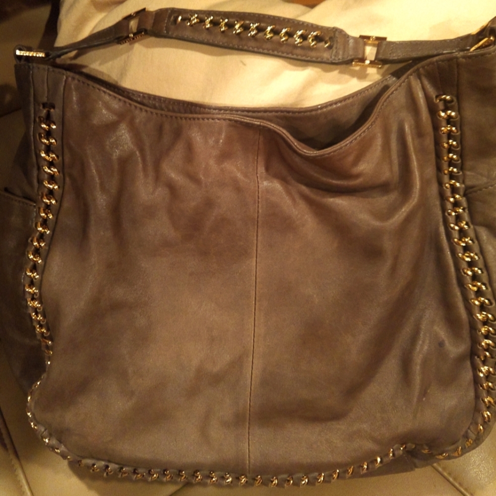 Tory Burch Embellished Chain Carson Dark Brown Leather Hobo